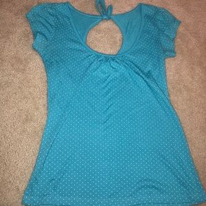 Blue and white polka dot top